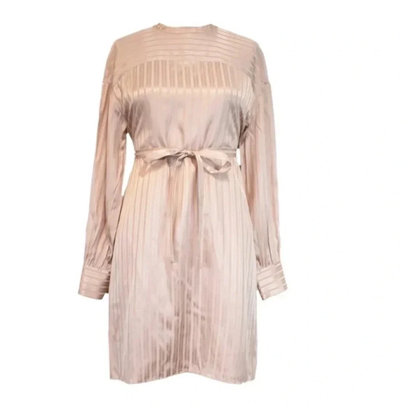 Aritzia Wilfred Silk Pink Stripe Lined Long Sleeves Gaillard Dress - Picture 2 of 12